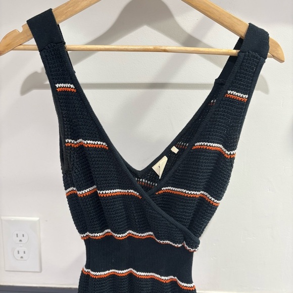 Chic Black and Orange Striped Knit Midi Dress - Picture 3 of 8